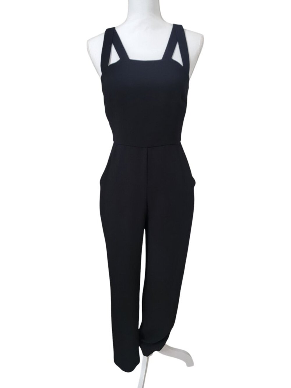 BCBGeneration Size 2 (See Measurements) Black Sleeveless Jumpsuit, Cutout Straps